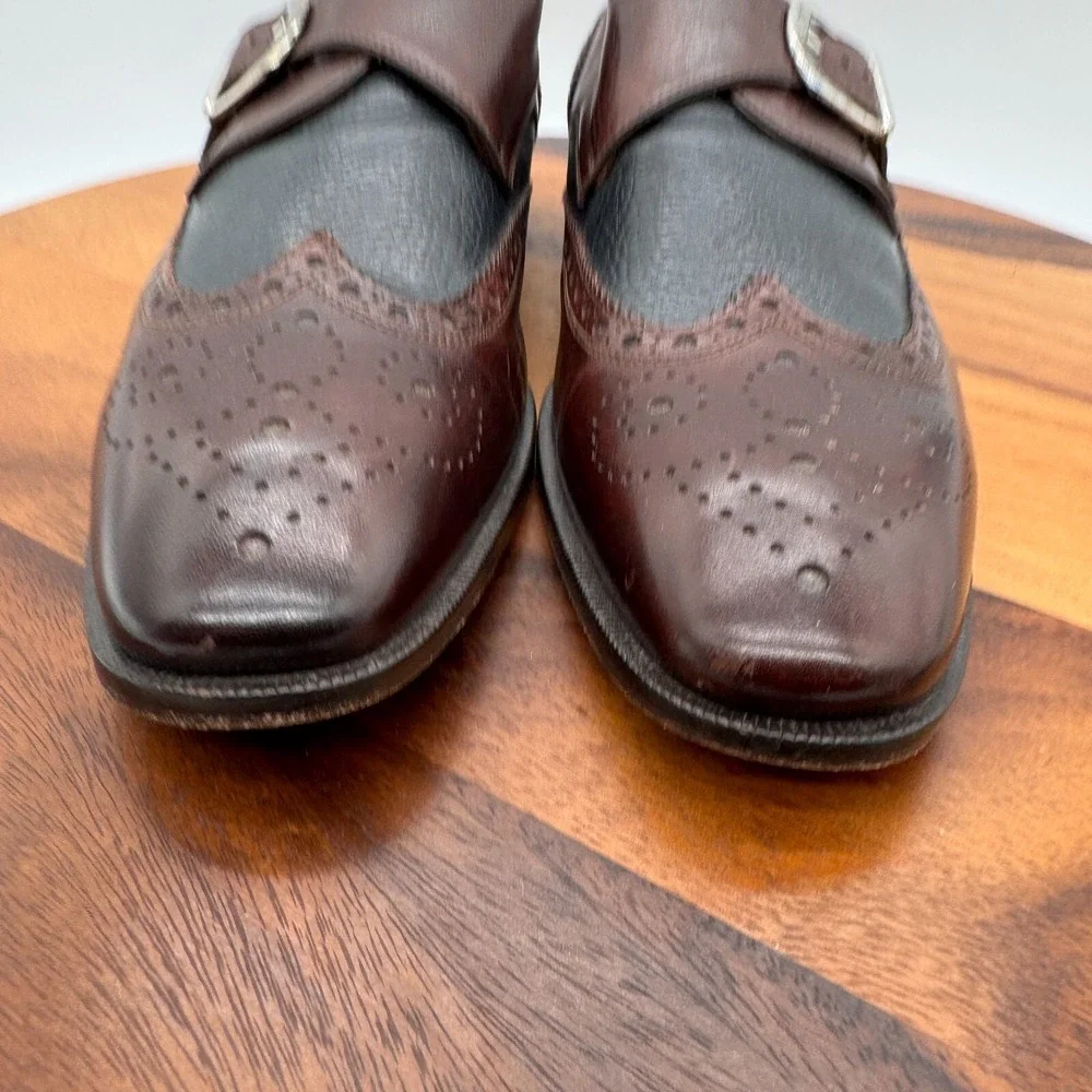 Paul‎ Fredrick Mens Sz 8 M Brown Two Tone Single Buckle Monk Strap Dress Shoes